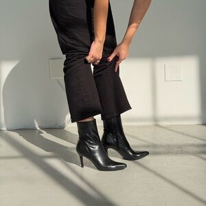 Black Leather Pointed Toe Ankle Boots